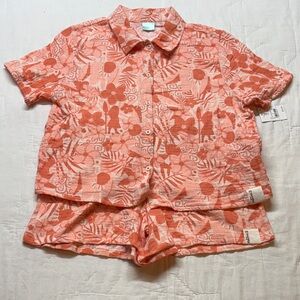 NWT Disney Moana 2 Cabana Shirt & Matching Shorts Set Girls Size XL Coral